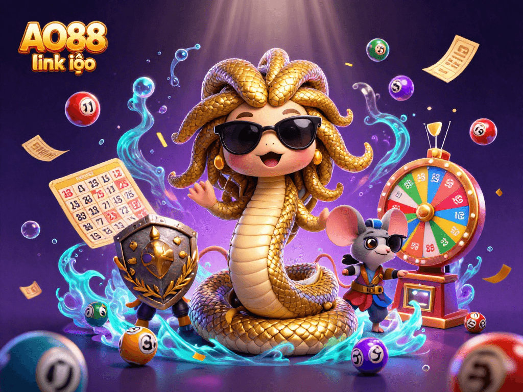 Engage with the excitement of AO88 link vào as characters interact with lively lottery elements in a vibrant casino scene.