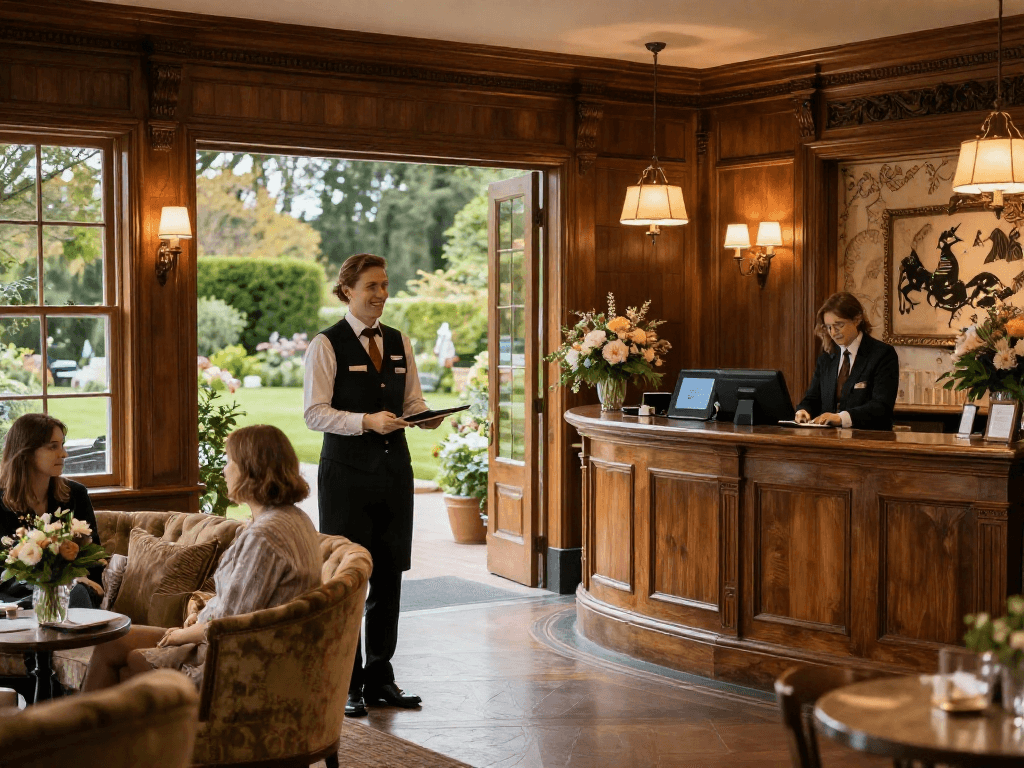 rokok88 login at a luxurious Victorian lodge with welcoming concierge and elegant decor