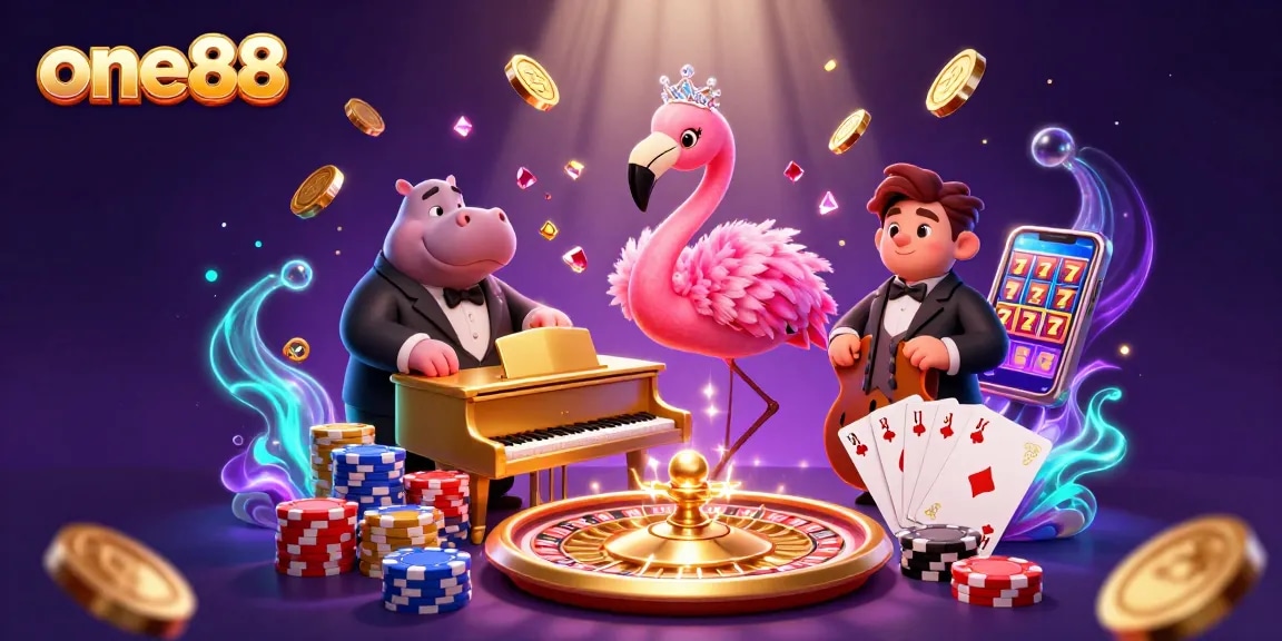 Experience the thrill of one88 slots with vibrant casino characters and dynamic game elements.
