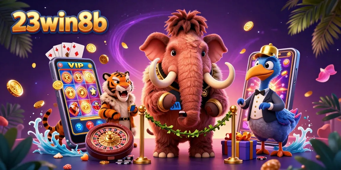 Experience thrilling game action with 23win8b's vibrant casino illustration featuring a unique bouncer scene.