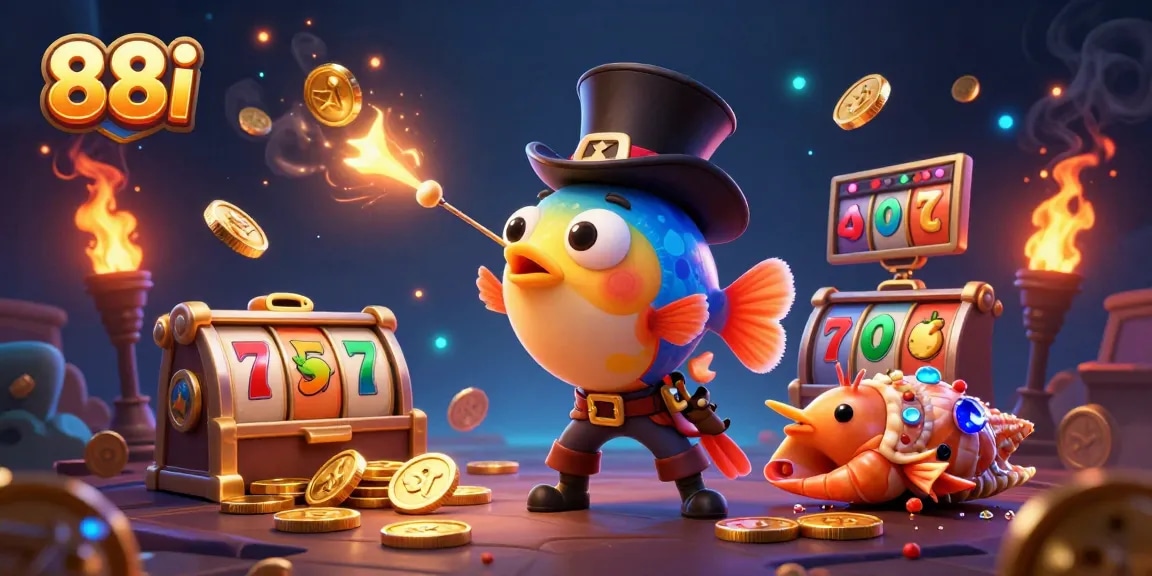 Experience the excitement of 88i with a whimsical underwater casino scene featuring vibrant characters and slot game elements.