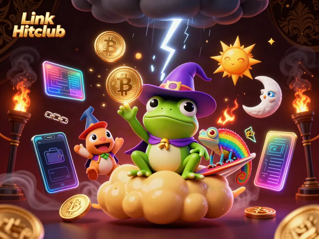 Engage with Link Hitclub through a vibrant 3D digital illustration showcasing a whimsical casino atmosphere.