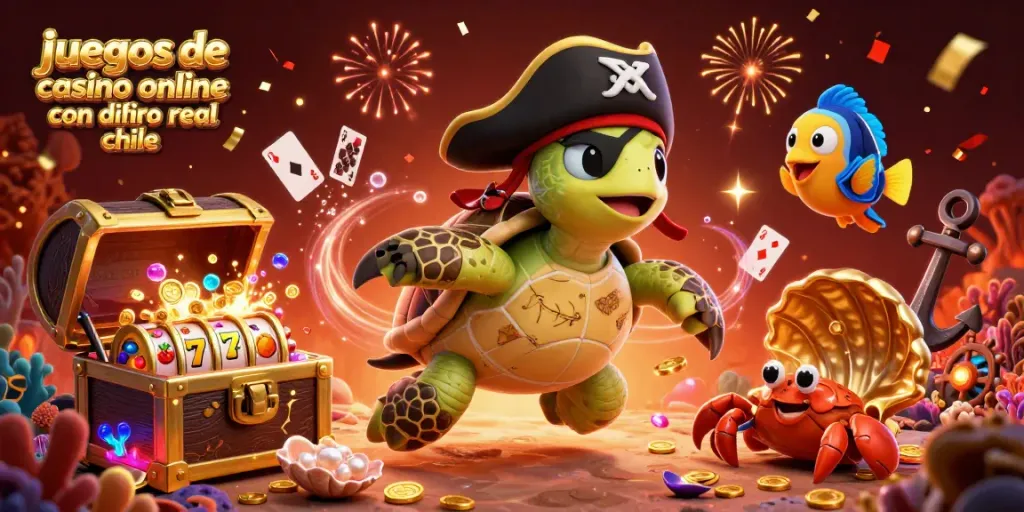Gane en juegos de casino online con dinero real en Chile con una escena colorida de tortuga y tesoros