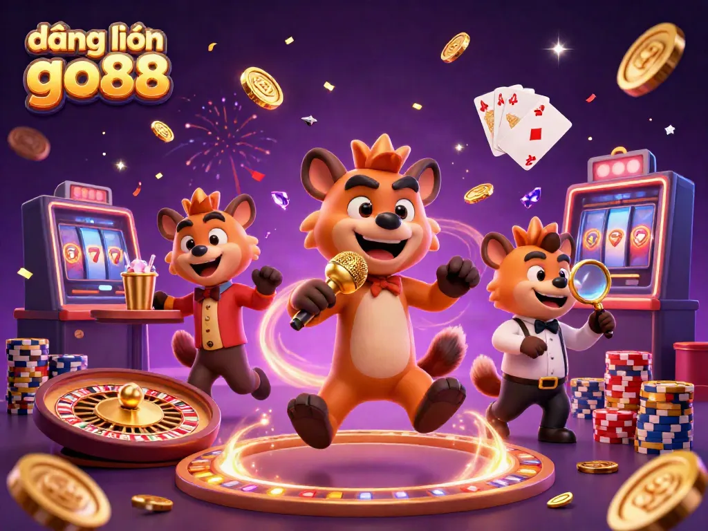 Engaging scene of hyenas in a comedy casino club, featuring đăng nhập go88 and vibrant casino elements