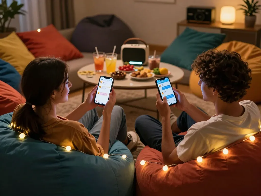 Two characters enjoying a playful NSFW chat in a cozy setting.