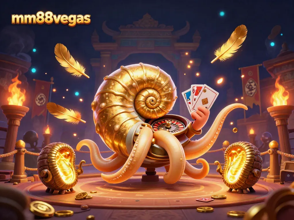 Experience immersive gambling excitement with mm88vegas and a giant nautilus-themed casino scene.