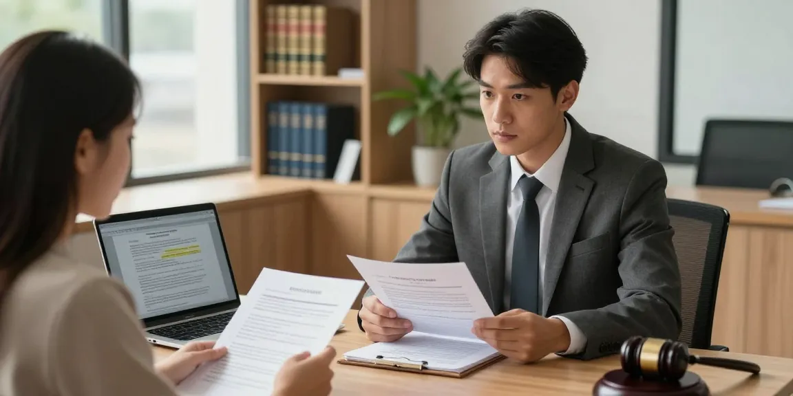 Attorney consulting with client about their case, highlighting her comment is here for legal advice.