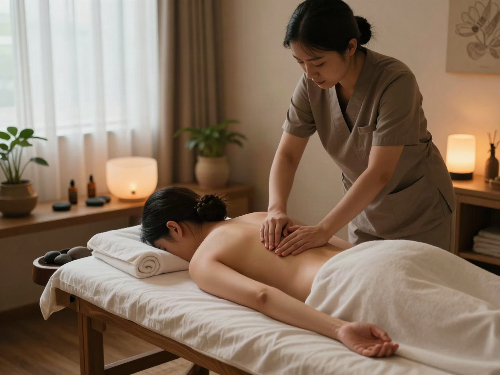 Professional 관악구출장안마 in an elegant home spa setting with soothing ambiance and natural light