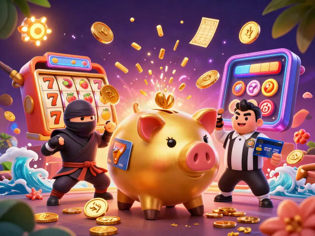 Experience thrill at the sun-themed online casino with golden piggy bank and jackpot excitement.