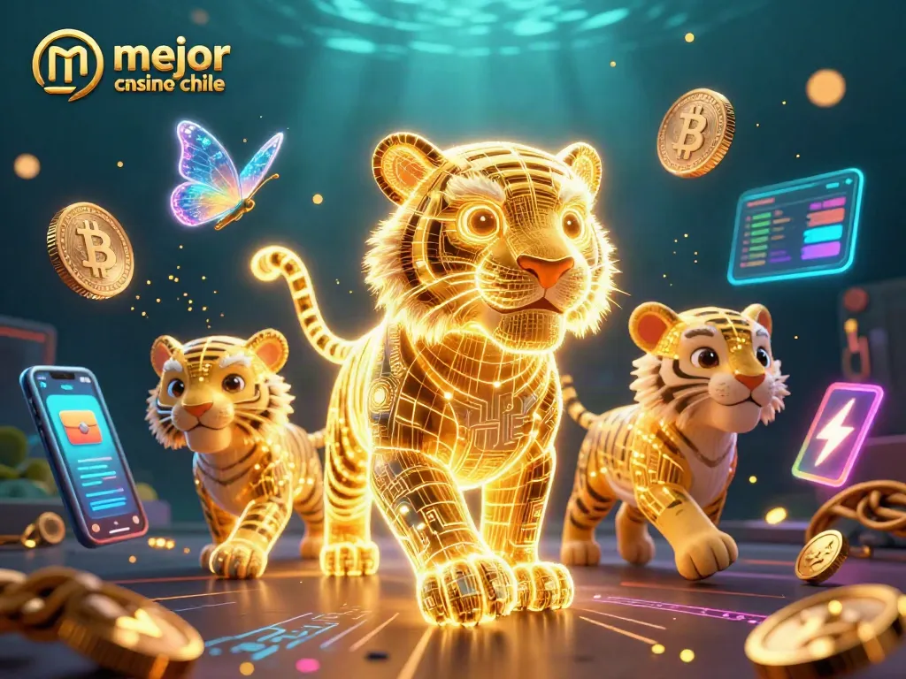 Disfruta del mejor casino online Chile con el tigre dorado y monedas criptográficas brillantes.