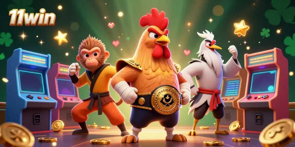 Experience gaming excitement at 11win with vibrant characters and dynamic casino elements, showcasing thrilling action.