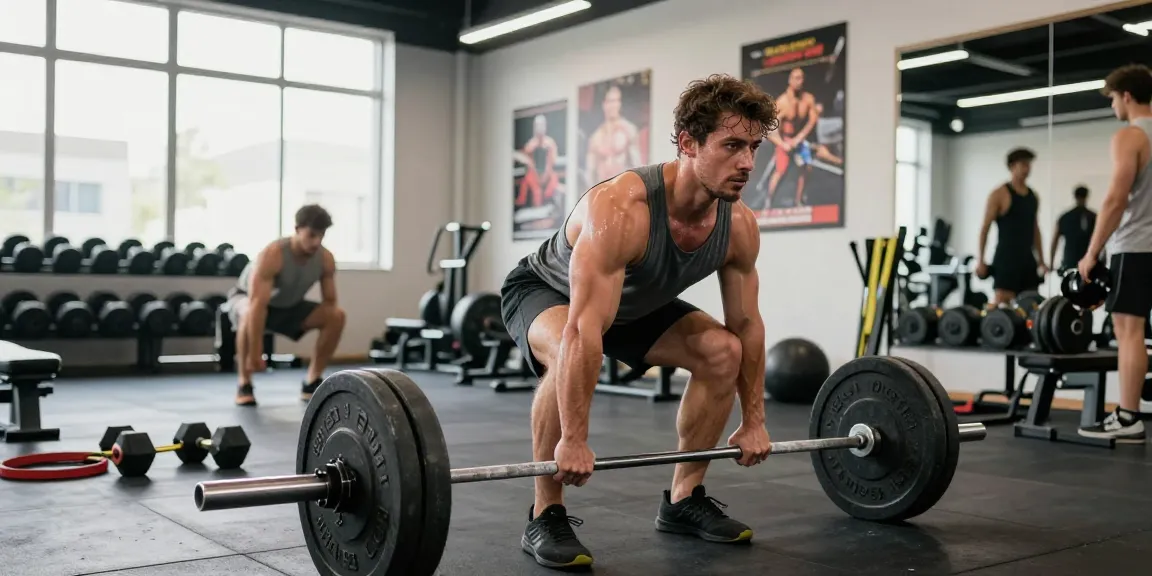Entrenamiento en el gimnasio con Esteroidesshop, hombre levantando pesas y ambiente motivador