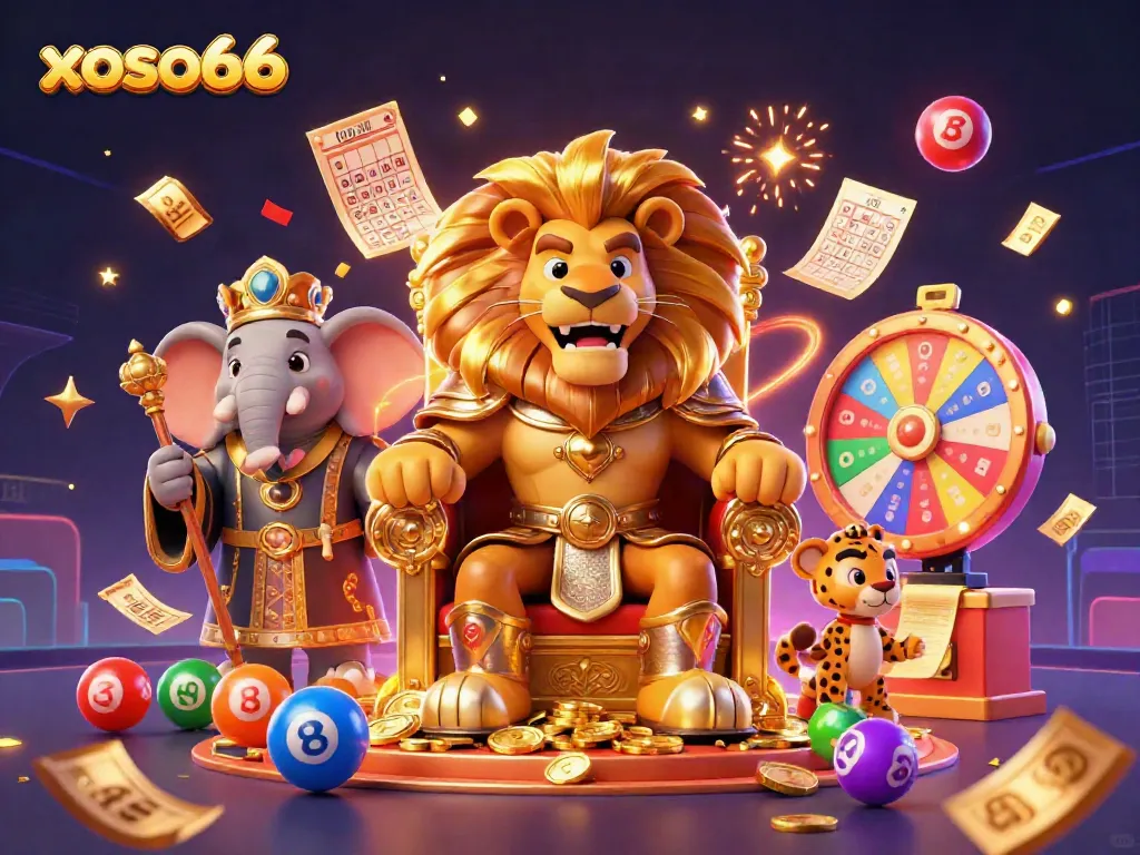 Engage with xoso66's vibrant lottery experience featuring dynamic characters and colorful balls.