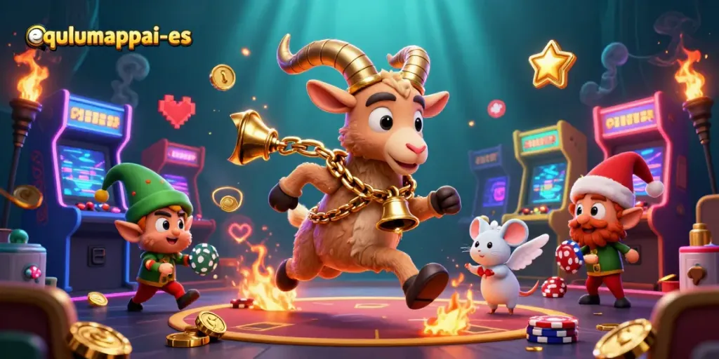 Experience thrills with equlumappai-es as Krampus oversees chaotic casino action.