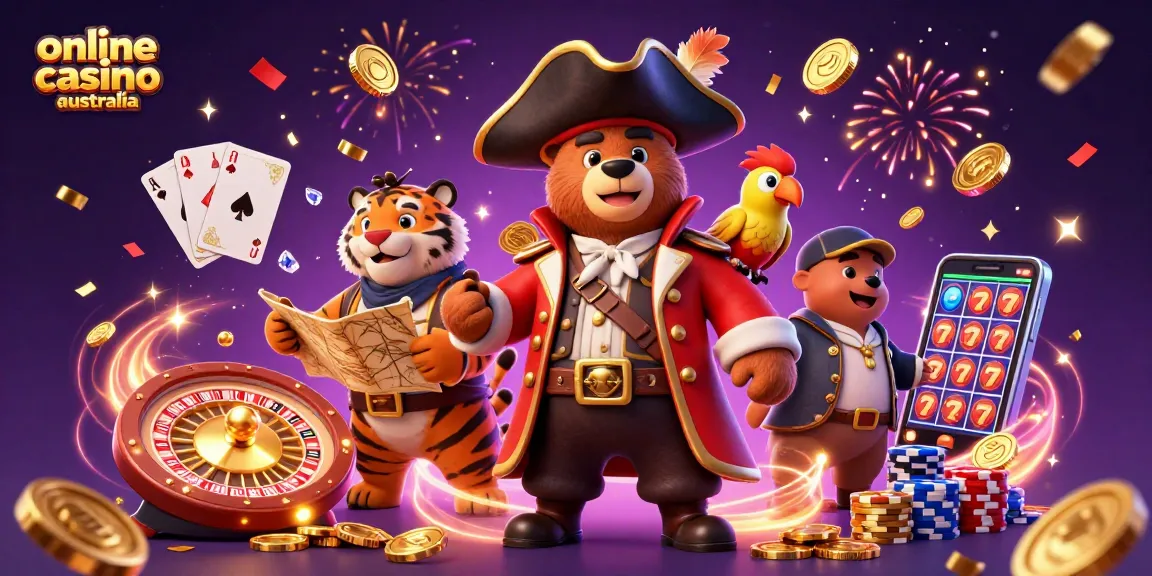 Experience the excitement of online casino Australia with vibrant 3D characters and casino elements.
