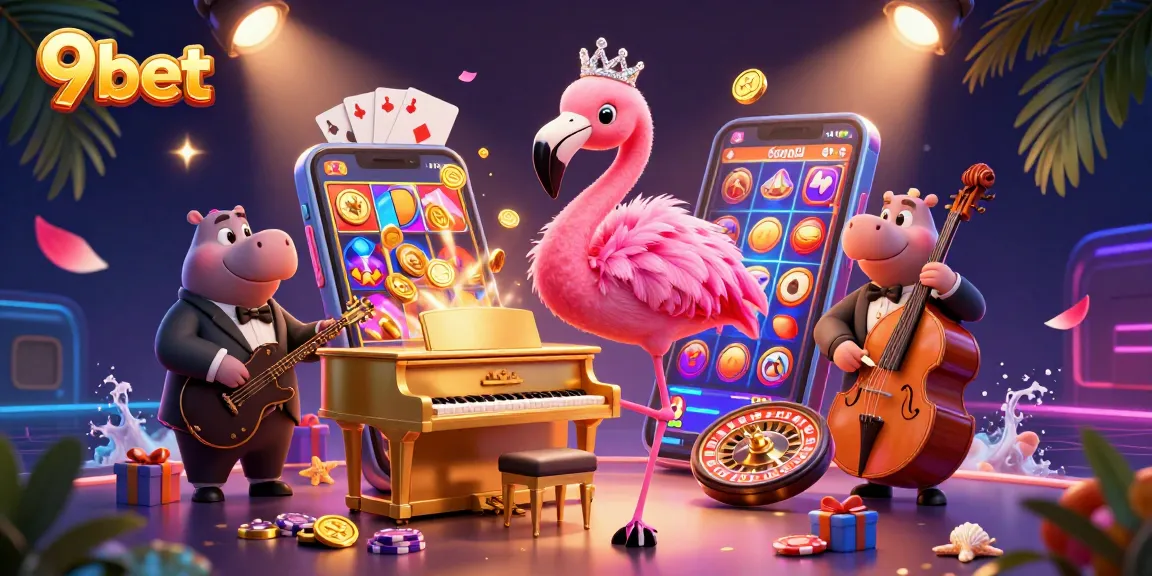 Engage with exciting games at 9bet while enjoying vibrant casino scenes with animated characters and thrilling elements.