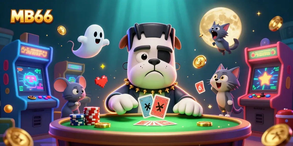 Engage in thrilling games at MB66 with a unique scene featuring cartoon characters and casino elements.