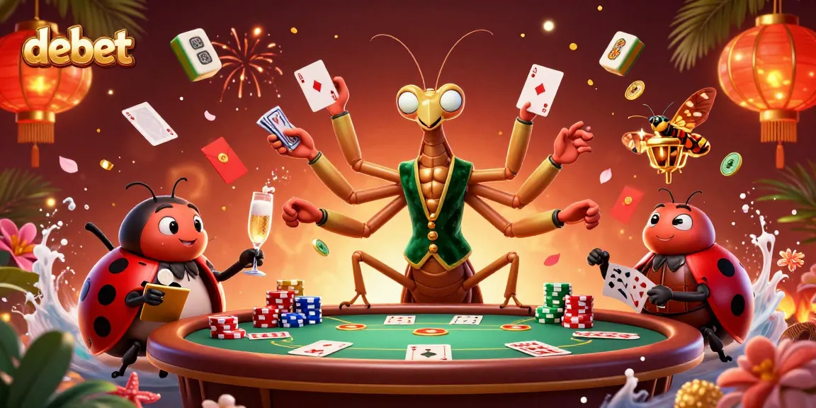 Experience a vibrant debet casino scene with whimsical characters and dynamic elements, promoting exciting gameplay.