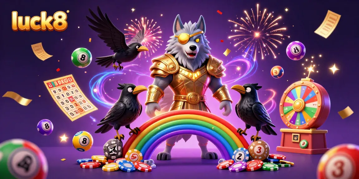Experience luck8's thrilling lottery action with vibrant casino-themed characters and dynamic game elements.