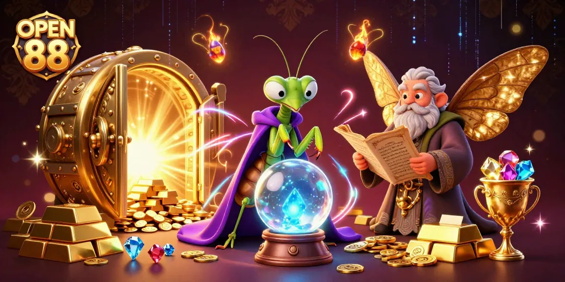 Engage in OPEN 88's exciting world with our mystical 3D casino-themed illustration full of treasures.
